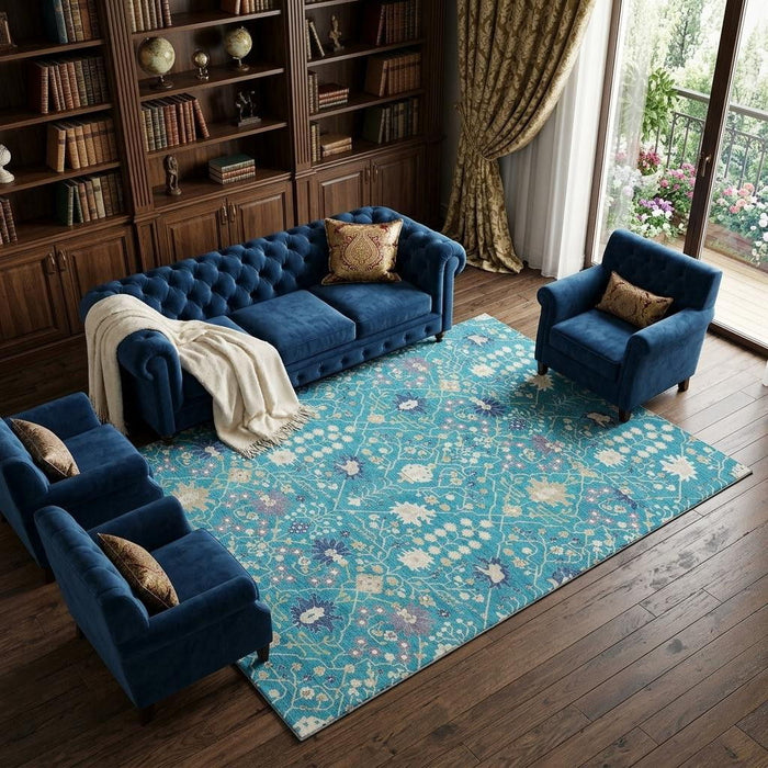 10' X 14' Oriental Washable Area Rug With UV Protection (679240) - Teal / Purple / Ivory