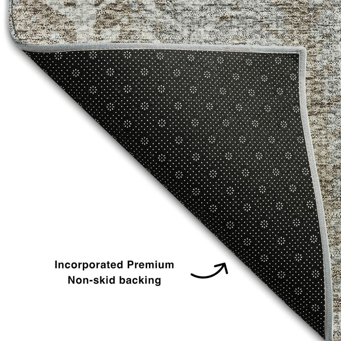 10' X 14' Striped Washable Area Rug With UV Protection (656495) - Khaki / Ivory / Gray