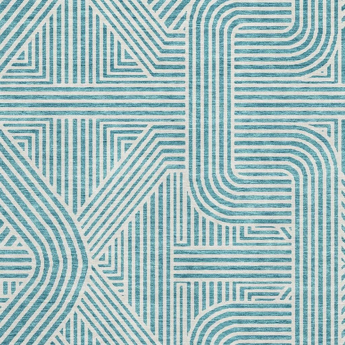 10' X 14' Abstract Geometric Washable Area Rug With UV Protection (672941) - Teal / Ivory