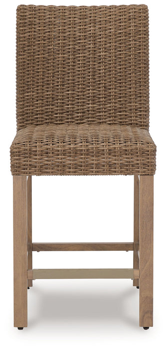 Set of two Walton Bridge barstools by Signature Design by Ashley in driftwood finish, featuring wooden seats and sturdy legs.