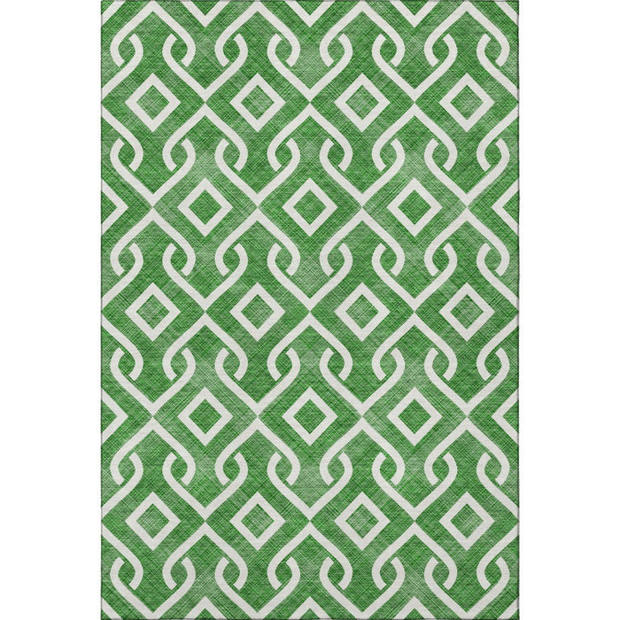 10' X 14' Geometric Washable Area Rug With UV Protection (652497) - Emerald / Ivory