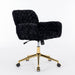 Giga swivel office chair with artificial rabbit hair upholstery, metal base, adjustable height, and 360-degree swivel for home or vanity use.