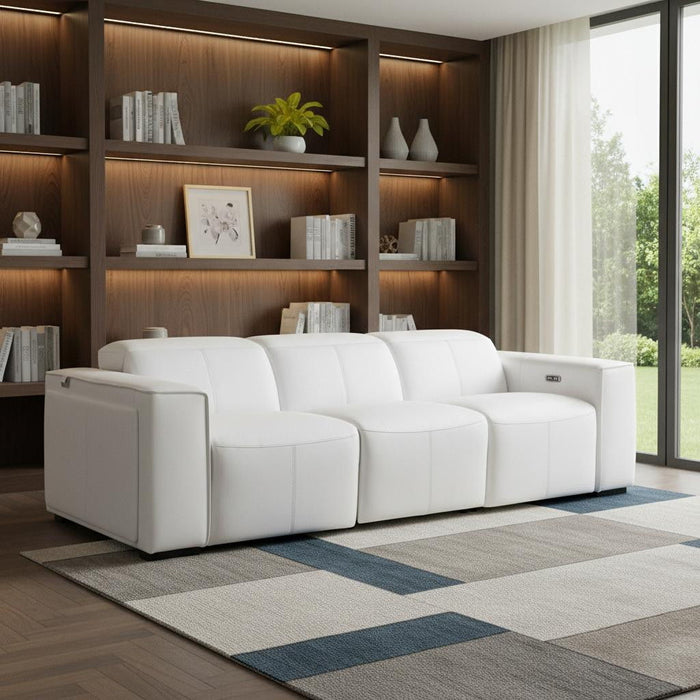 Top Grain Leather Reclining Metal USB Sofa (720390) - White