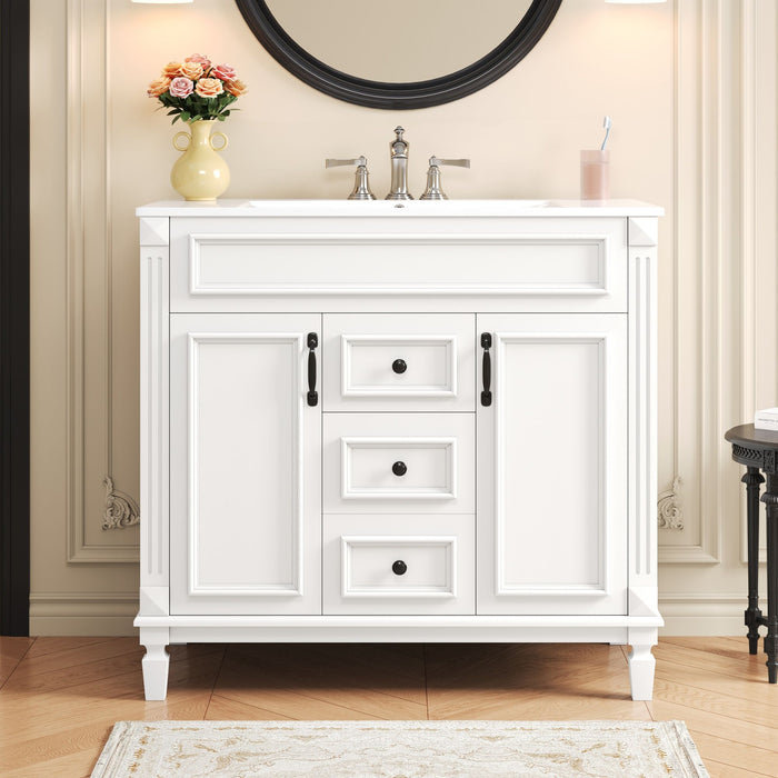 Giga bathroom vanity with top sink, basin on cabinet featuring 2 soft-closing doors and 2 drawers, modern and functional design.