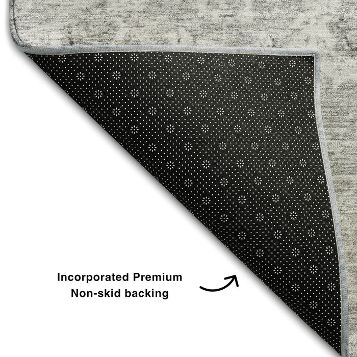 10' X 14' Damask Washable Area Rug With UV Protection (684064) - Gray / Silver