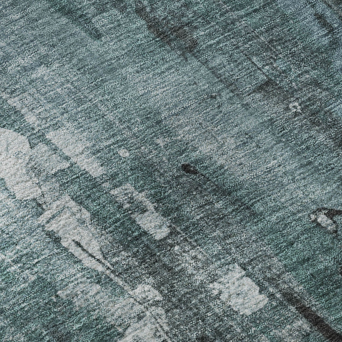 10' X 14' Abstract Washable Area Rug With UV Protection (697116) - Teal / Charcoal / Ivory