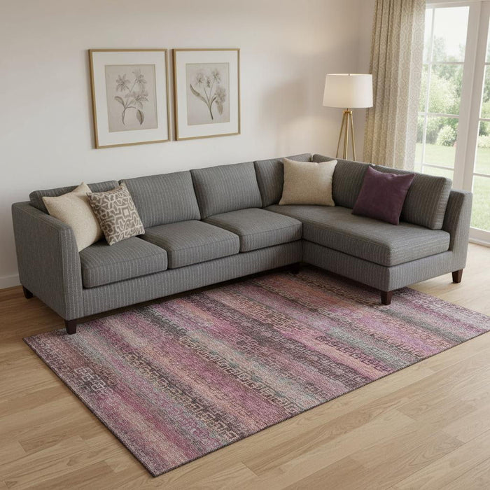 10' X 14' Striped Washable Area Rug With UV Protection (715093) - Pink / Gray