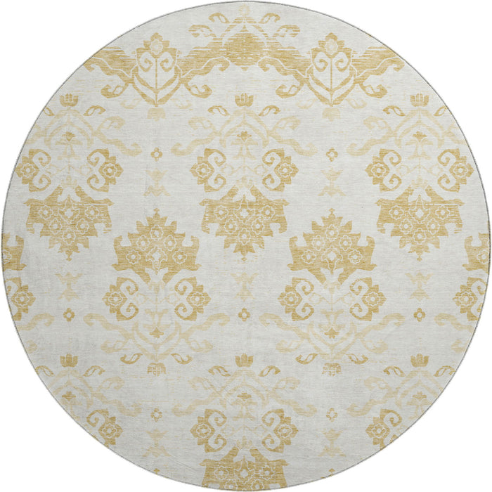 8' Medallion Washable Round Rug With UV Protection - Gold And Beige