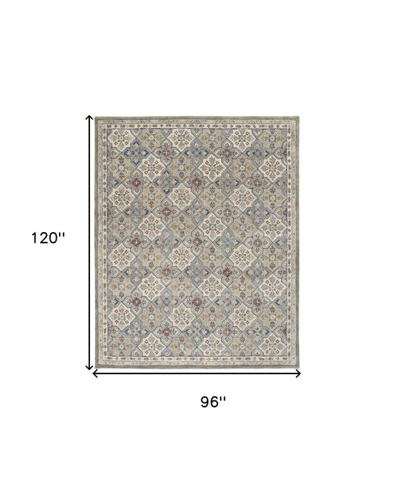 8' x 10' Wool Patchwork Hand Tufted Area Rug - Taupe And Ivory