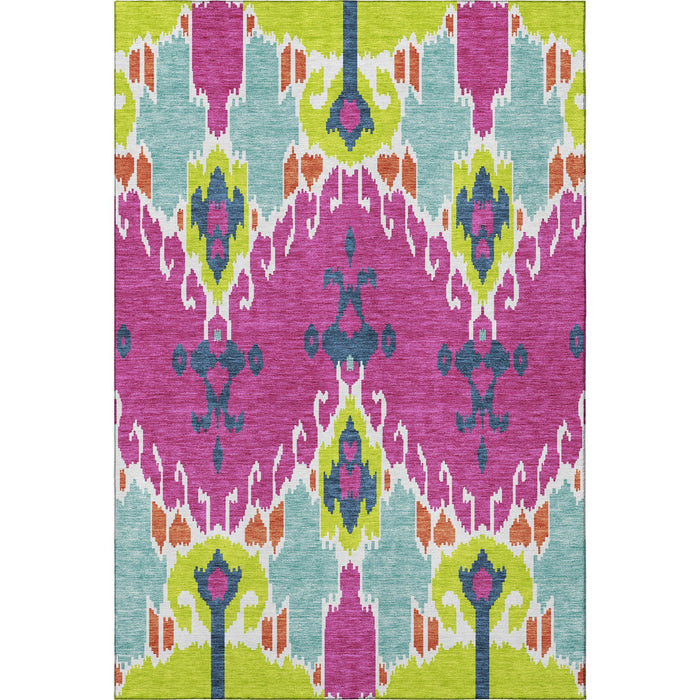 10' X 14' Ikat Washable Area Rug With UV Protection - Pink
