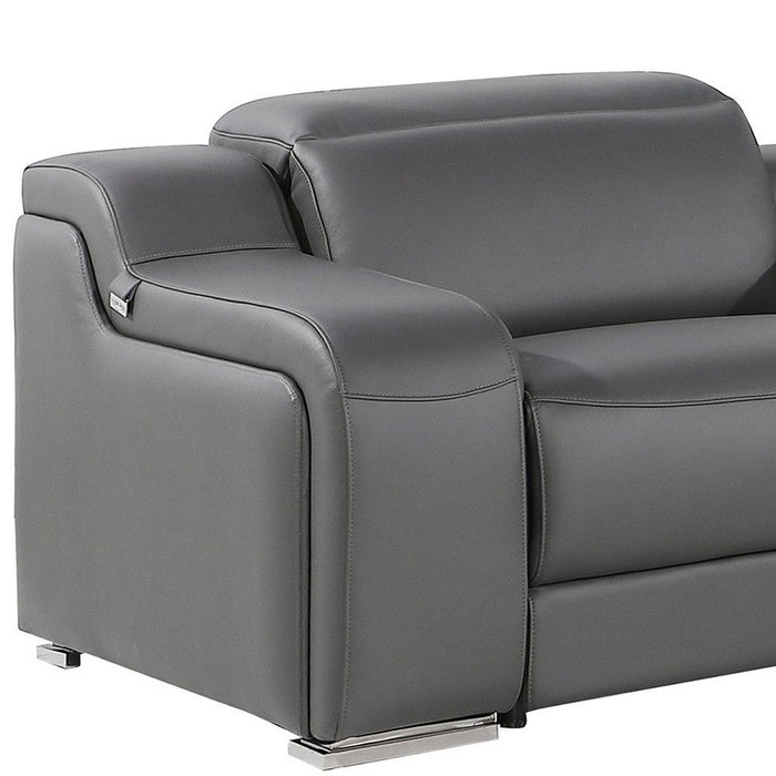 Italian Leather Power Reclining L Shaped Six Piece Corner Sectional With Console - Dark Gray