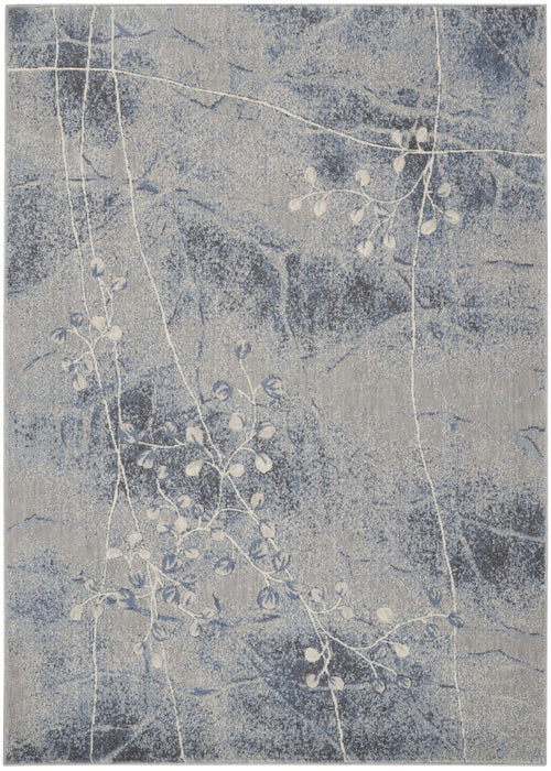 8' x 11' Floral Power Loom Non Skid Area Rug - Blue