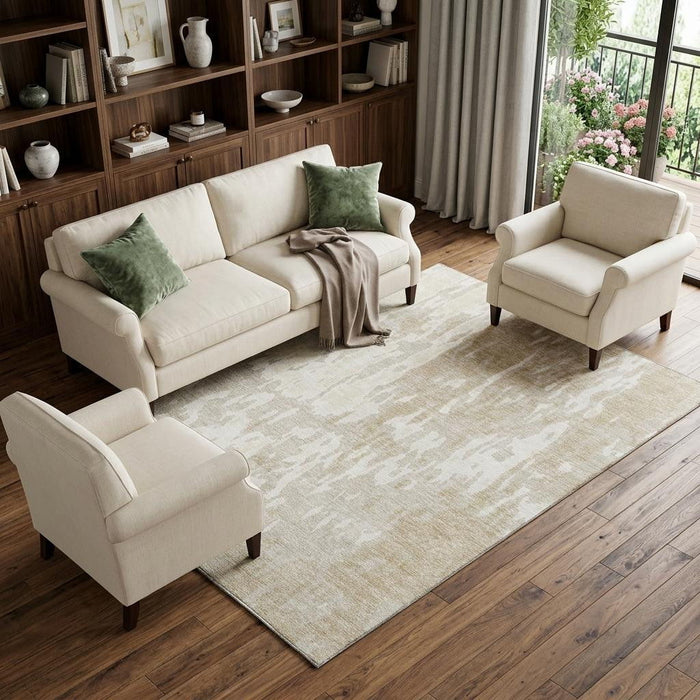 10' X 14' Abstract Washable Area Rug With UV Protection (675822) - Beige / Ivory / Tan