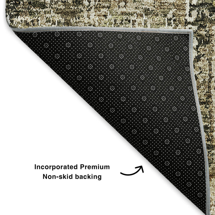 10' X 14' Floral Washable Area Rug With UV Protection (653374) - Coffee / Ivory / Gold