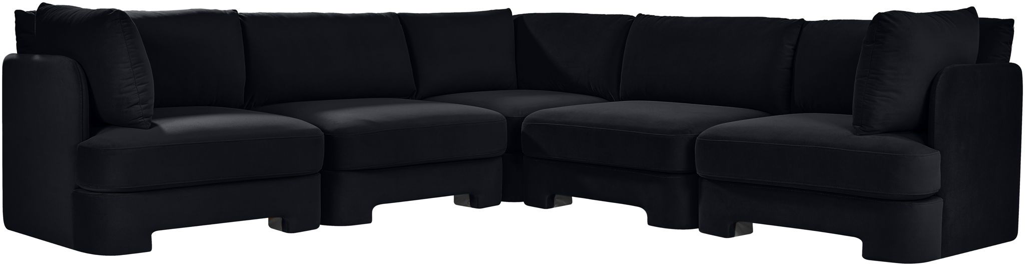 Meridian Furniture Hammond velvet performance fabric 5-piece corner sectional with plush upholstery and modern design.