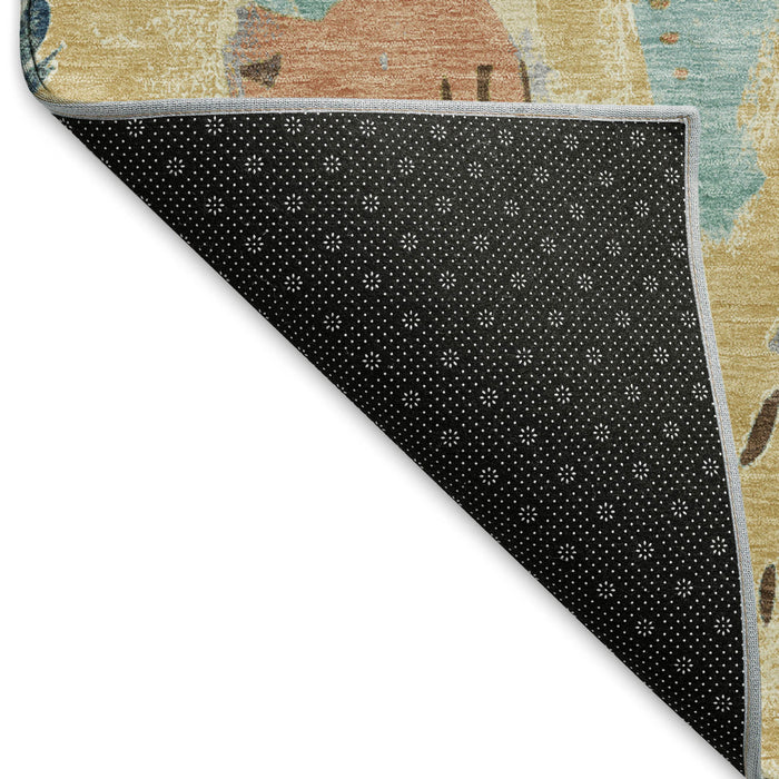 10' X 14' Geometric Washable Area Rug With UV Protection (694508) - Gold / Blue / Ivory