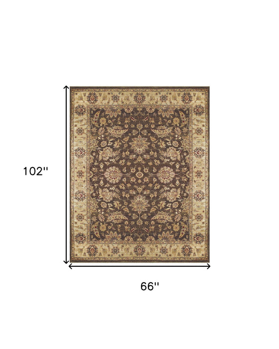 6' x 9' Wool Oriental Hand Knotted Area Rug - Gold Brown And Tan
