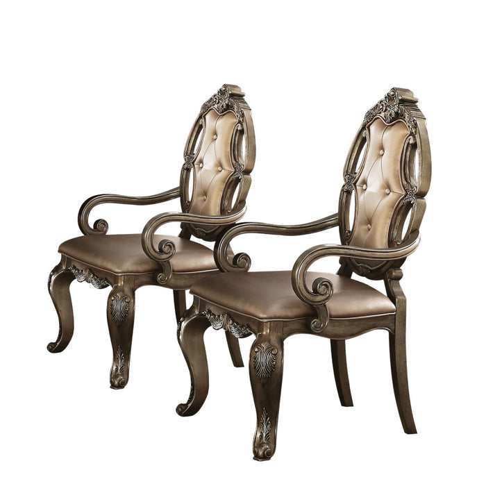 Tufted Upholstered Faux Leather And Solid Wood Dining Arm Chairs (Set of 2) - Oak