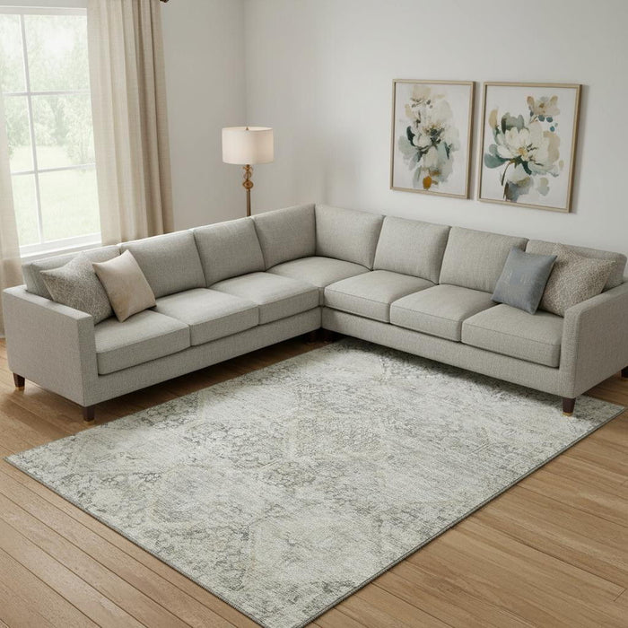 10' X 14' Geometric Washable Area Rug With UV Protection (699951) - Pewter / Gray / Silver