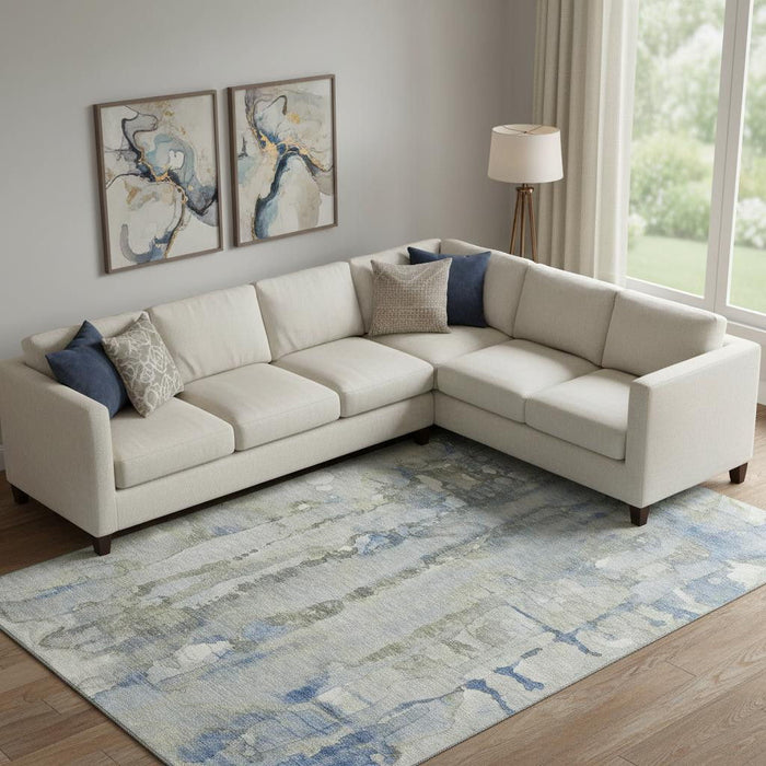 10' X 14' Abstract Washable Area Rug With UV Protection (718526) - Sky Blue / Gray
