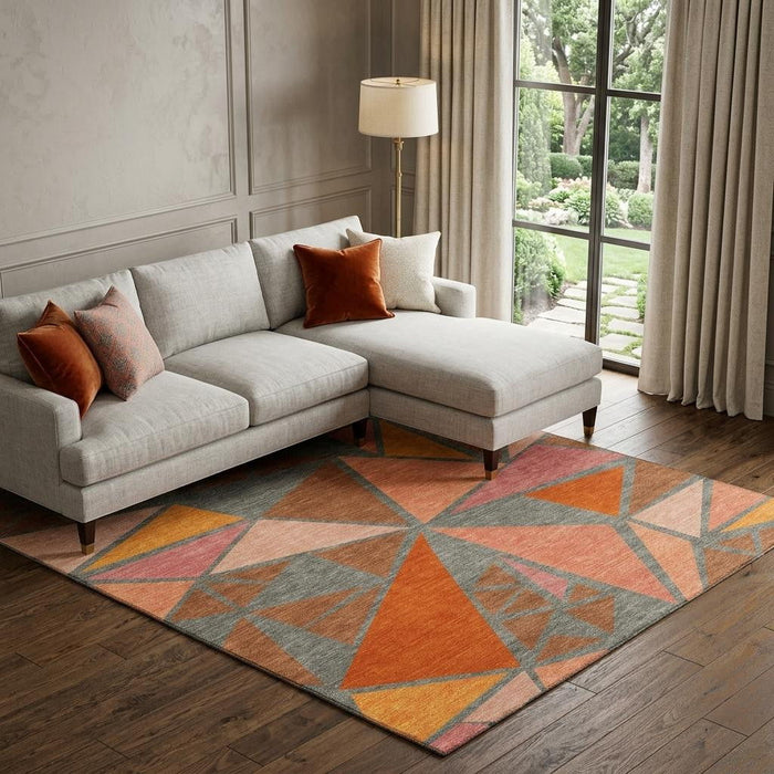 10' X 14' Geometric Washable Area Rug With UV Protection (681545) - Rust / Orange / Salmon