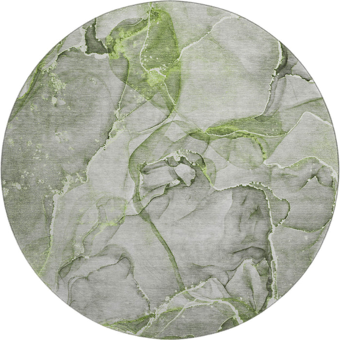 8' Abstract Washable Round Rug With UV Protection (647269) - Green / Ivory