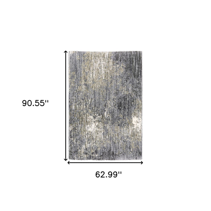 5' X 8' Abstract Shag Area Rug - Gray And Ivory