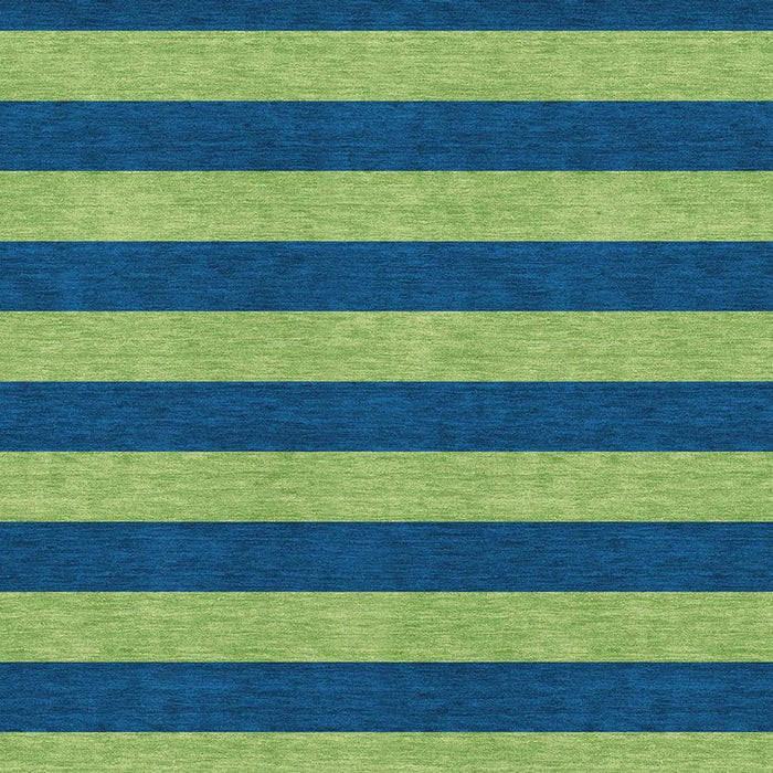 9' X 12' Striped Washable Area Rug With UV Protection (647757) - Navy Blue / Green