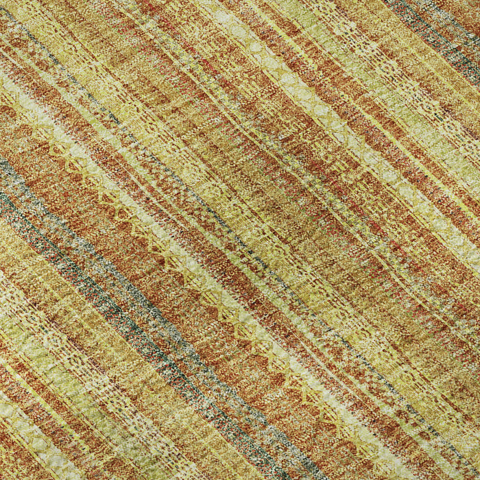 10' X 14' Striped Washable Area Rug With UV Protection (677555) - Amber / Artichoke Green