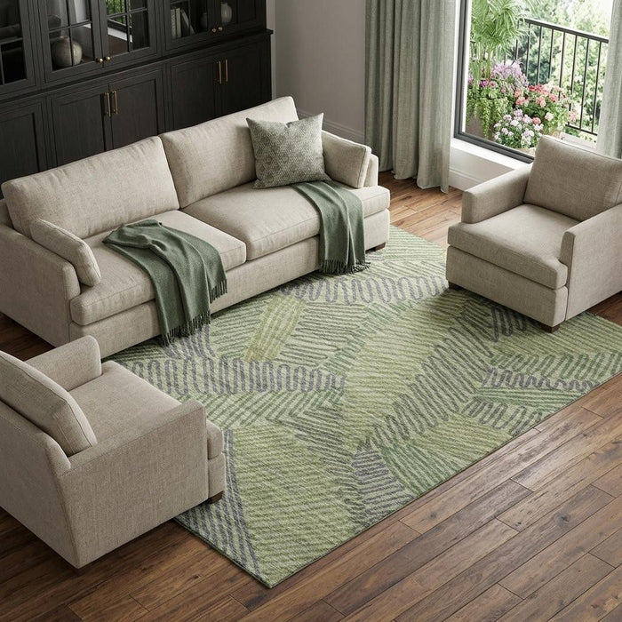10' X 14' Botanical Leaves Washable Area Rug With UV Protection (645000) - Green / Gray