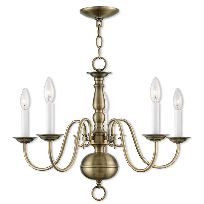 18'' Five Light Dimmable Chandelier With Shades - Antiqued Brass