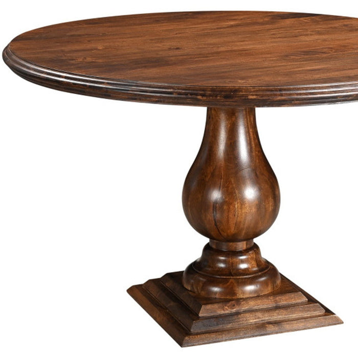 48" Solid Wood Pedestal Base Round Top Dining Room Table - Brown