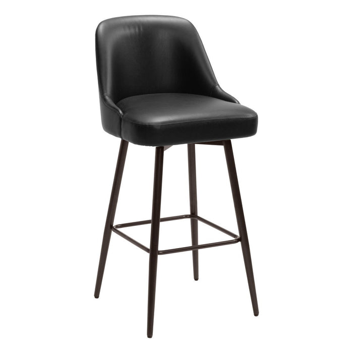 Faux Leather And Steel Bar Height Swivel Bar Chair - Black And Bronze