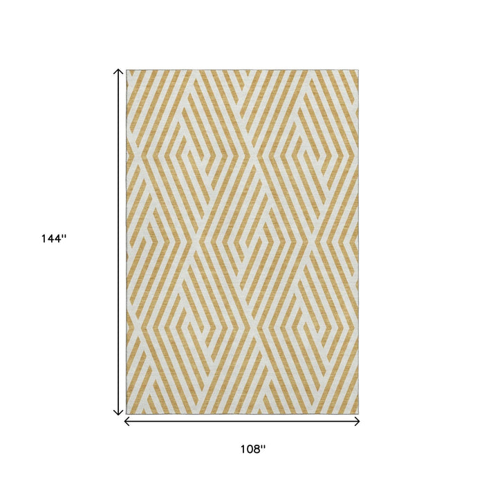 9' X 12' Geometric Washable Area Rug With UV Protection (648537) - Gold / Ivory