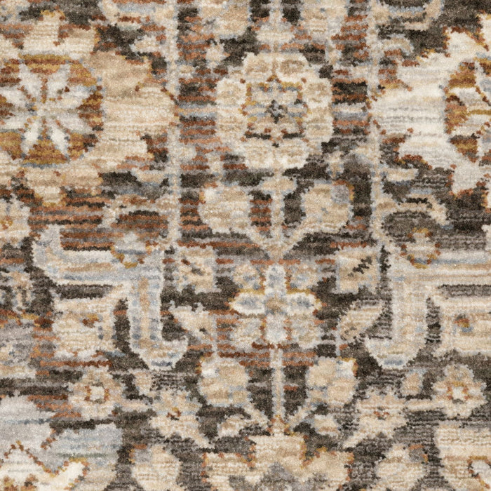 9.8' x 12.9' Oriental Power Loom Stain Resistant Area Rug With Fringe - Grey And Ivory