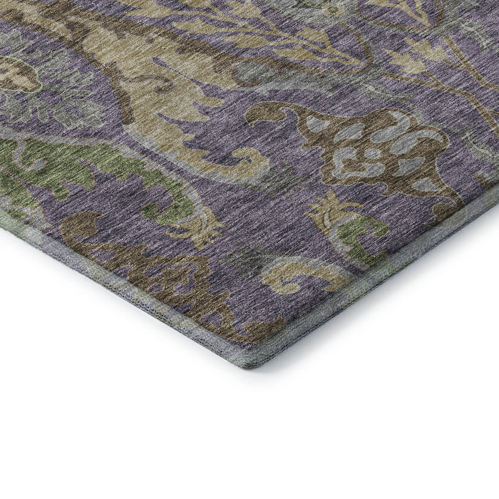 10' X 14' Floral Washable Area Rug With UV Protection (686951) - Purple / Gray / Olive Green