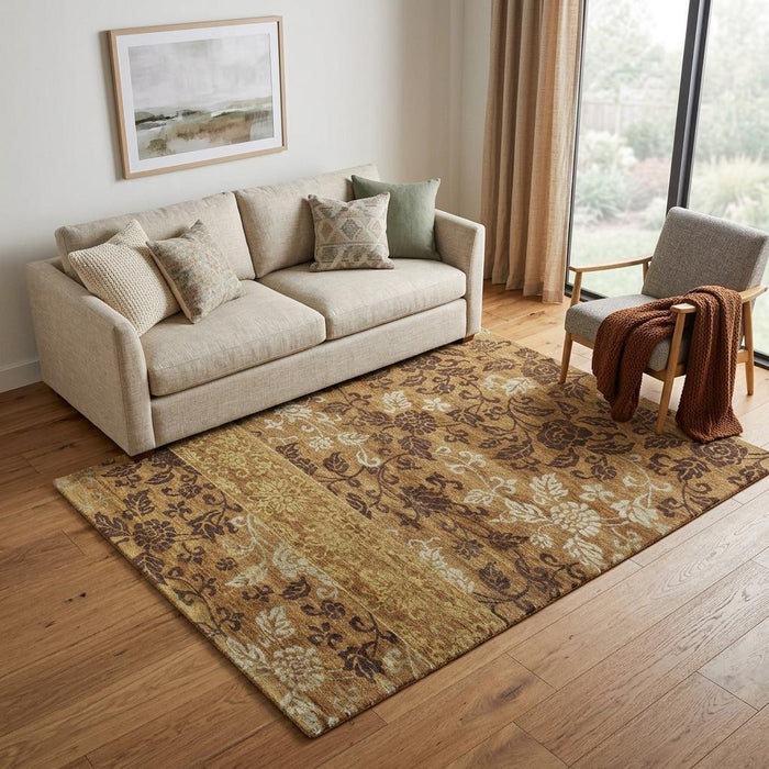 5' X 8' Floral Hand Knotted Area Rug (744150) - Brown / Gold / Tan