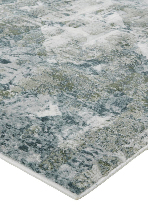 8' x 10' Patchwork Distressed Stain Resistant Area Rug - Green And Ivory