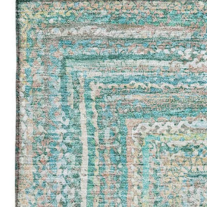 10' X 14' Geometric Washable Area Rug With UV Protection (699298) - Teal / Ivory