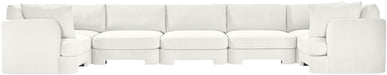 Meridian Furniture velvet performance fabric U-shaped sectional sofa with seven pieces, plush upholstery, and modern design.