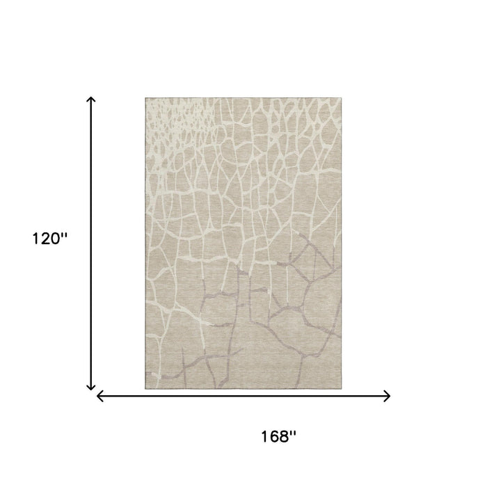 10' X 14' Abstract Geometric Washable Area Rug With UV Protection (682253) - Beige / Ivory / Taupe