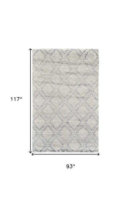 8' x 10' Geometric Hand Knotted Worn Faded Area Rug - Gray And Ivory