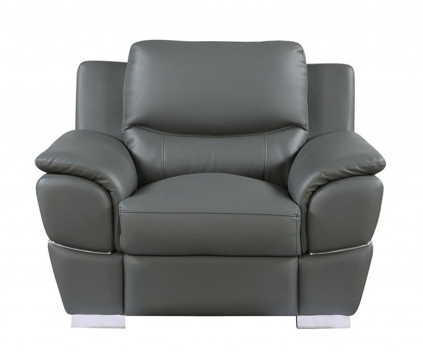 Leather Match Arm Chair - Gray And Silver