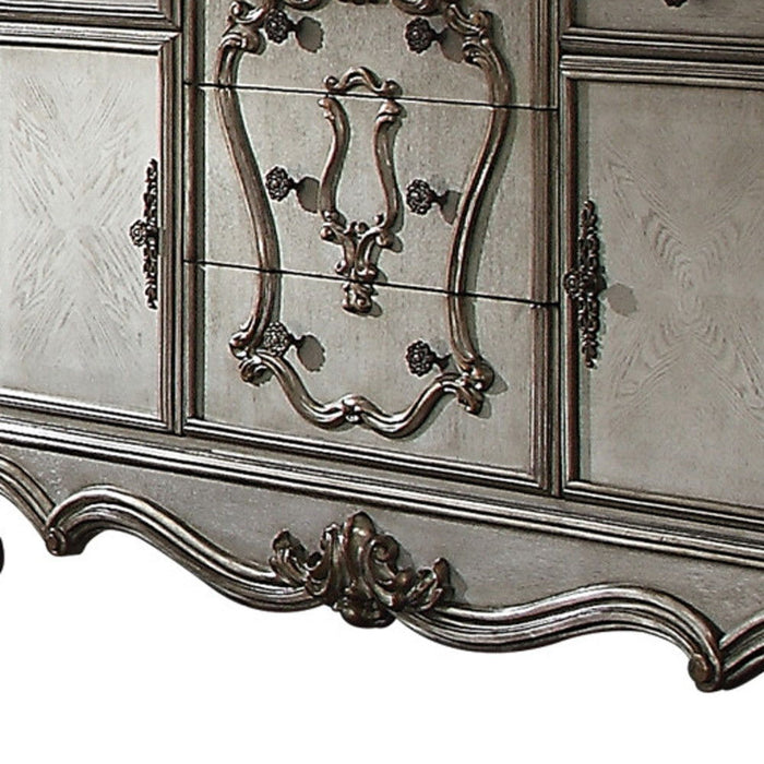 70" Carved Scrollwork Wood And Polyresin Five Drawer Triple Dresser - Platinum