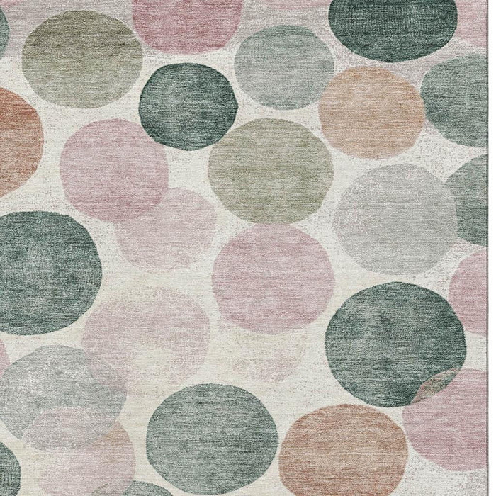 10' X 14' Geometric Washable Area Rug With UV Protection (707425) - Salmon / Emerald / Ivory