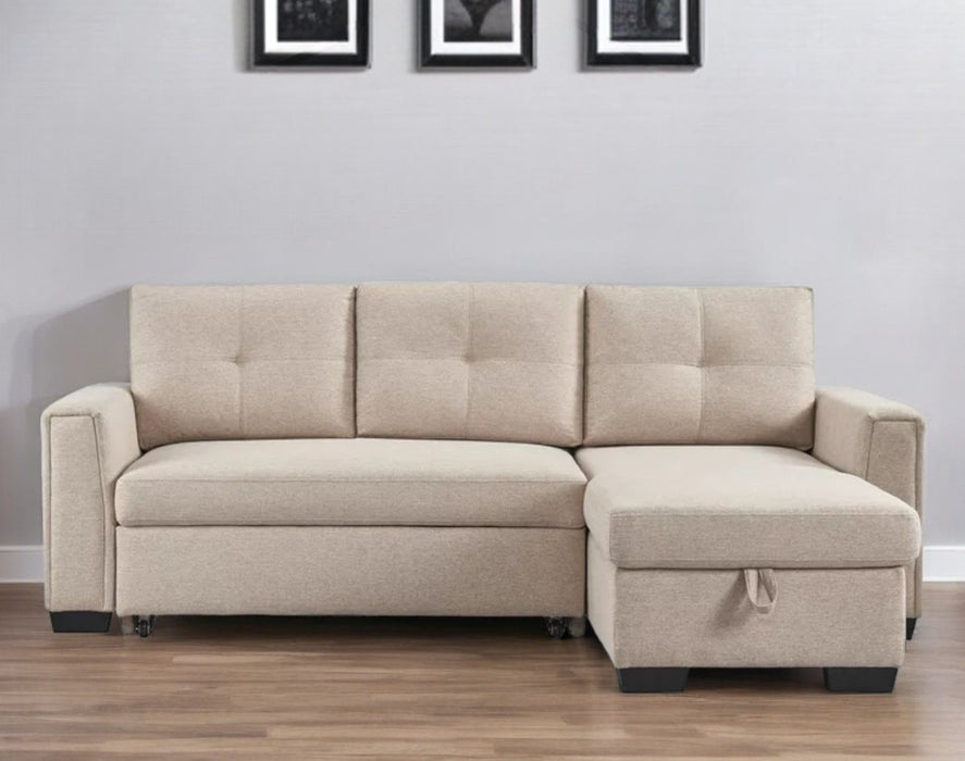Polyester Blend Convertible Futon Sleeper Sofa With Black Legs - Beige