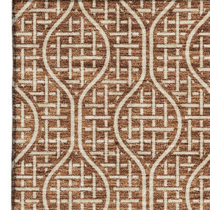 10' X 14' Geometric Washable Area Rug With UV Protection (673651) - Rust / Ivory