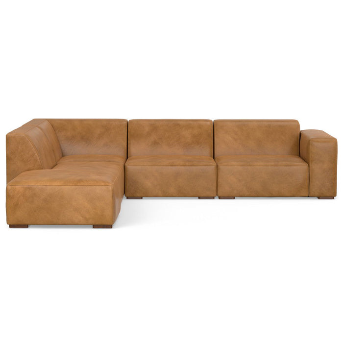 2 Piece Living Room Set Sienna Leather Sofa With Ottoman With Brown Legs - Brown