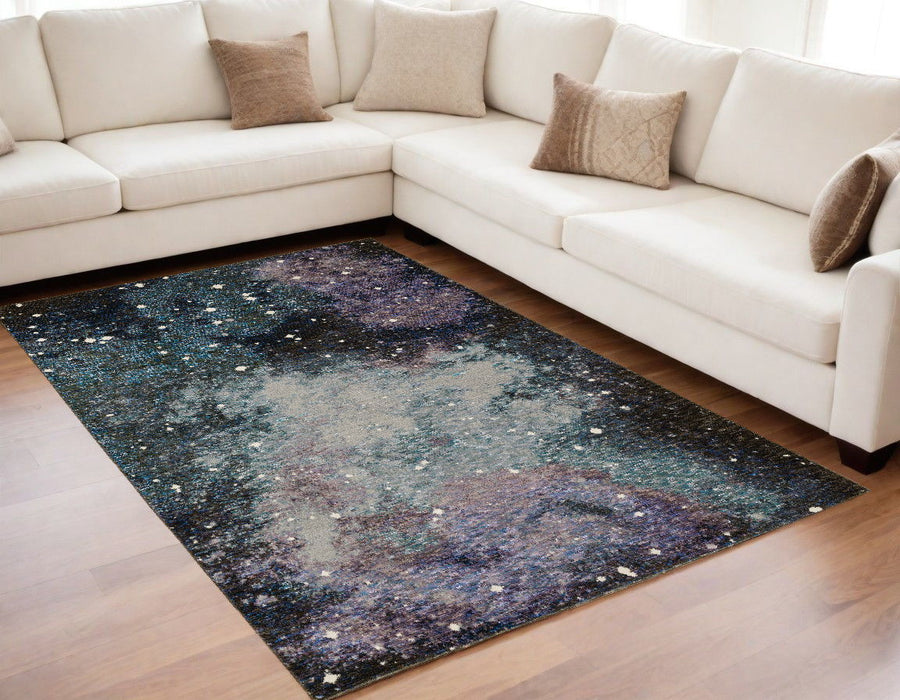 5' x 7' Abstract Power Loom Area Rug - Purple And Ivory