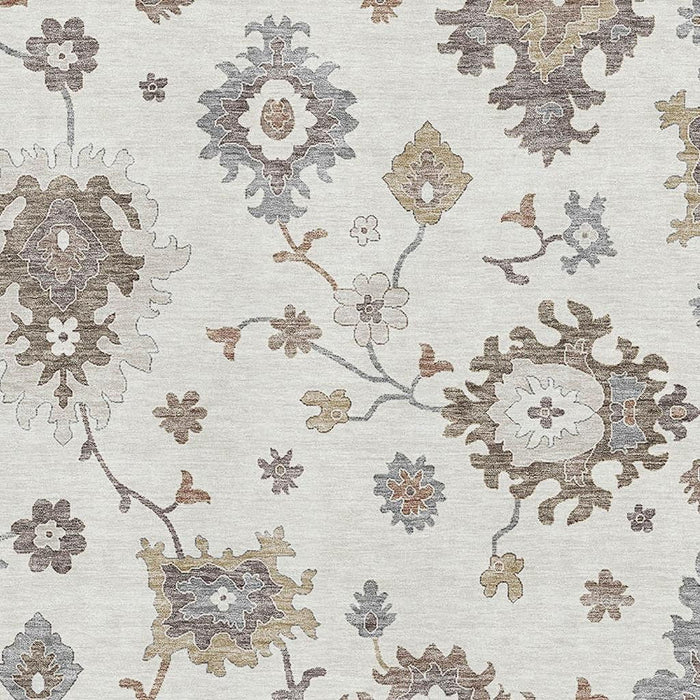 10' X 14' Floral Medallion Washable Area Rug With UV Protection - Ivory